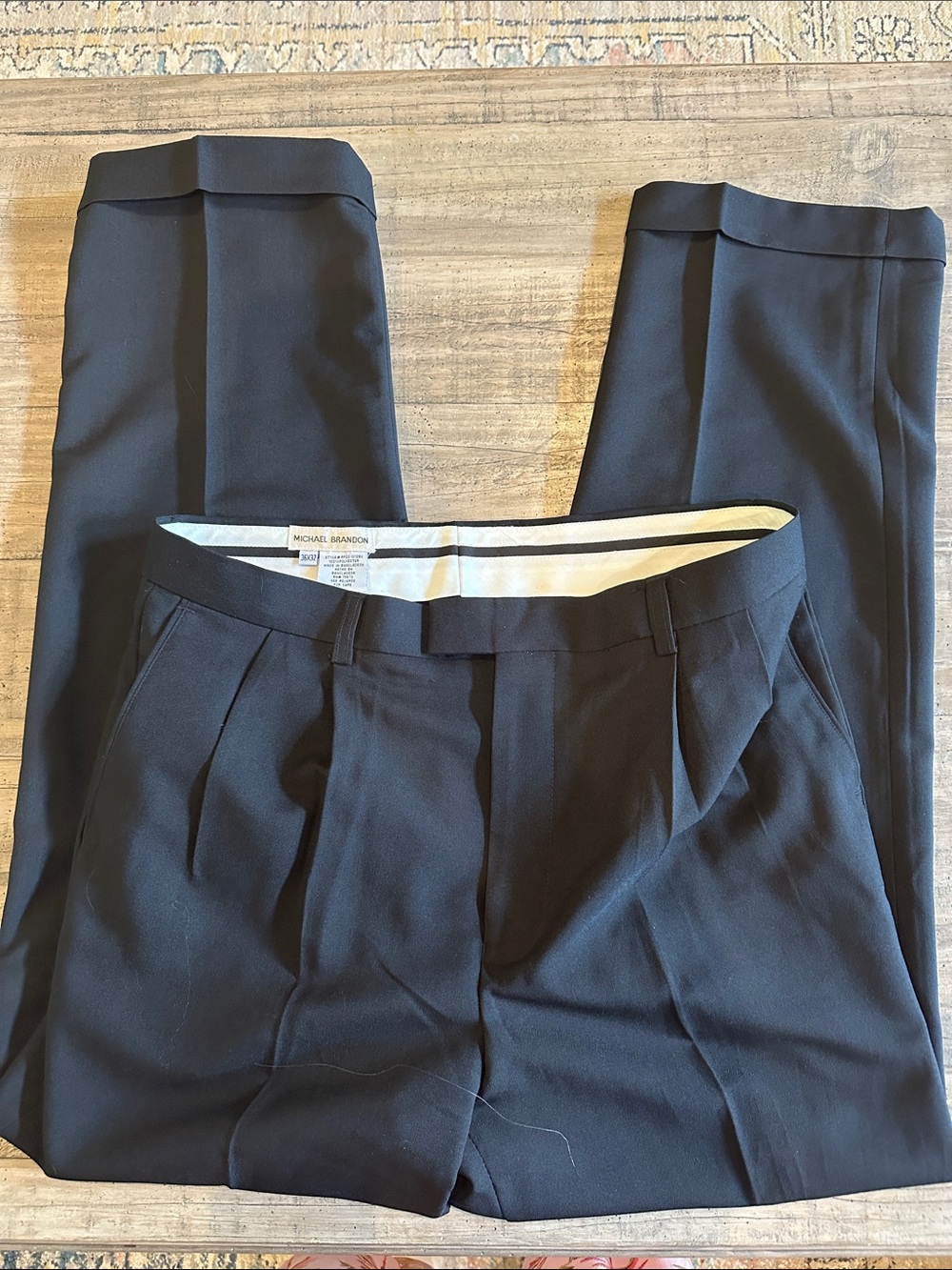 Michael Brandon Black Pleated Trousers 36x32